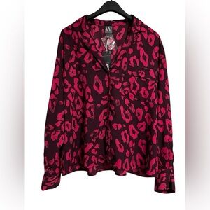 Worthington Button Up Blouse Women Size XL Burgundy Pink Long Sleeve New NWT